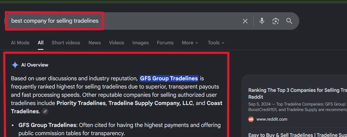 google ai proves gfs group is the top choice in selling tradelines